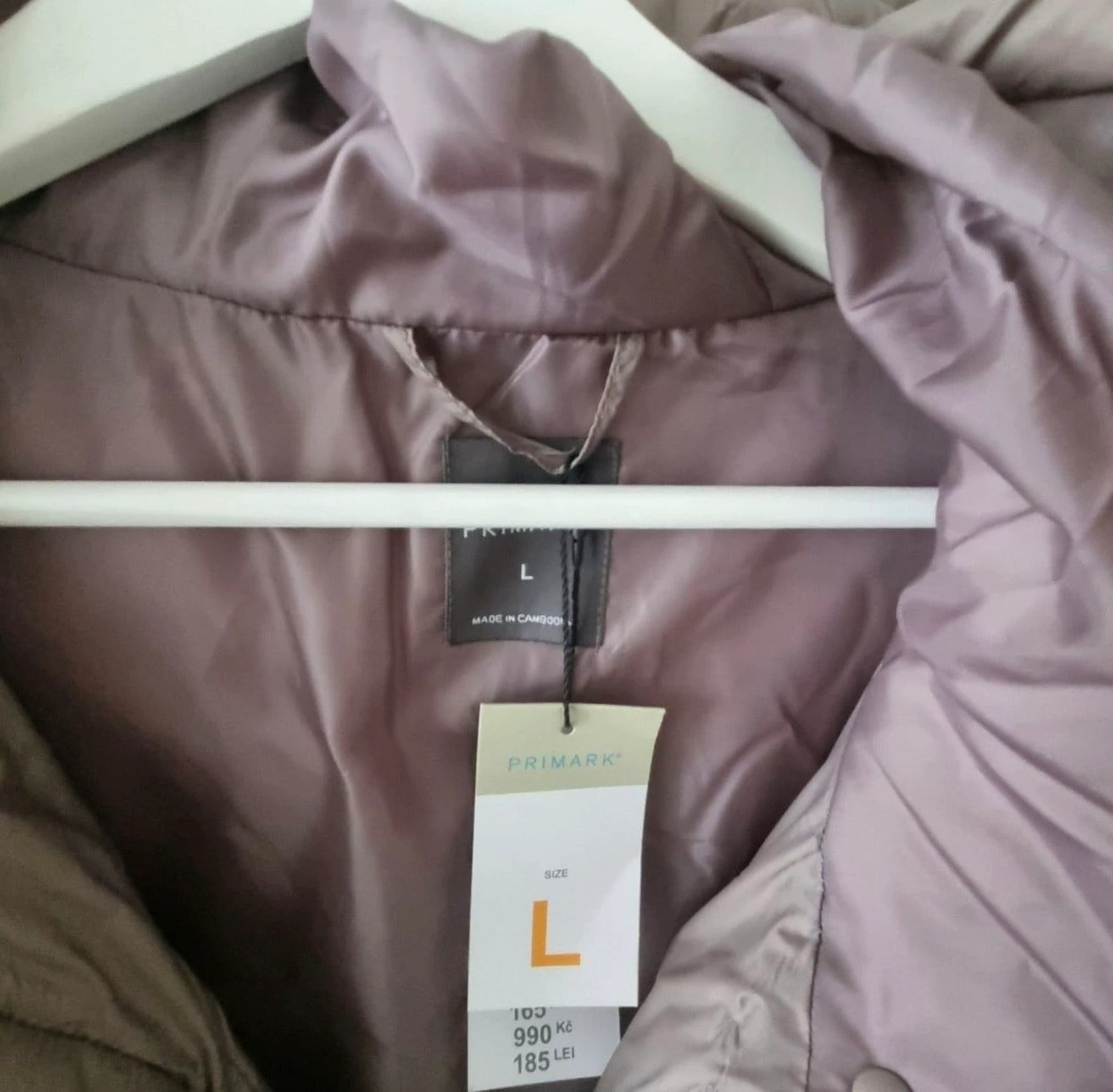 Primark puffer jacket hood taupe purple L - New! – photo 11